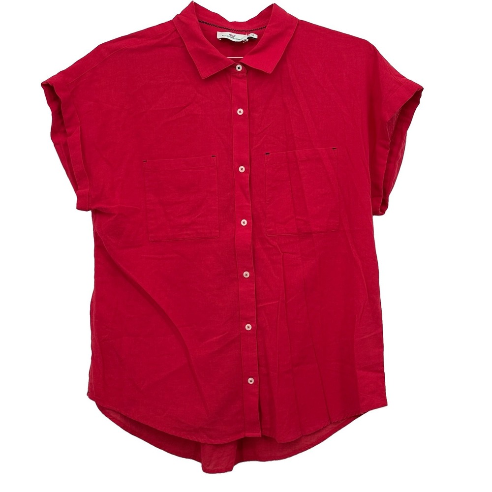 Vineyard Vines Red Shirt Women's Medium M Top Short Sleeve Button Up Lightweight